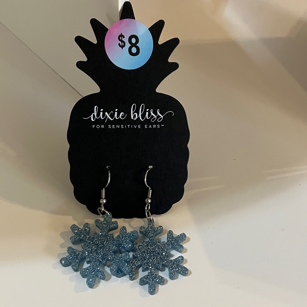 Dixie Bliss Blue Glitter Snowflake Earrings
